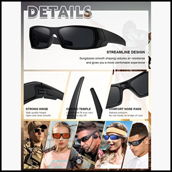 Polarized Sunglasses Rectangular Wrap Around Sports Tactical Vintage main image 7